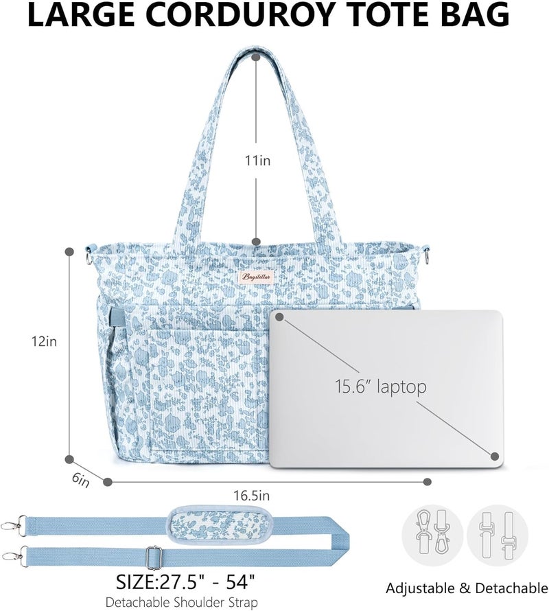 Bagstellar Corduroy Tote Bag for Women, 17 Pockets Laptop Work Tote Bag Lightweight Teacher Nurse Bible Bag for School Travel | with 40oz Cup Holder, Multi Compartment, Zipper Crossbody Bag, College Shoulder Bag, Daily Purse w/ Strap, Ideal Gift for Women - Image 2